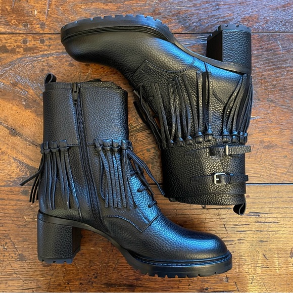 NWOT Valentino Fringe Combat Boot Black - Picture 10 of 14